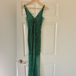 Jovani Emerald Beaded Dress